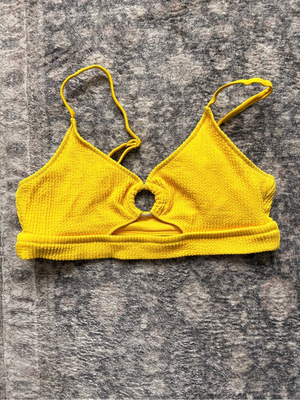 aerie Yellow Textured Ring-Front Bikini Top